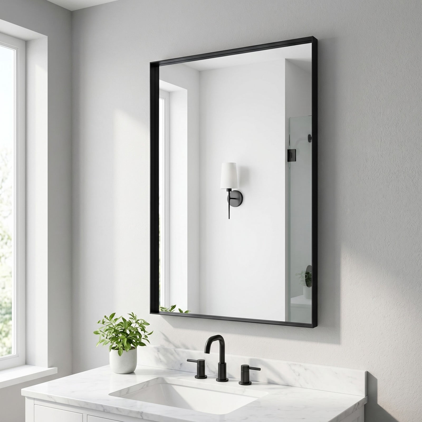 Gleamira 20"x28" Rectangular Bathroom Mirror Wall Vanity Mirror with Deep Frame, Black