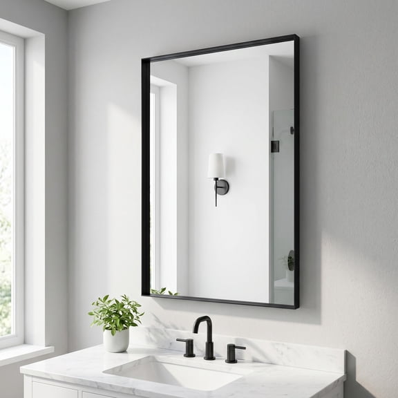 Gleamira 20"x28" Rectangular Bathroom Mirror Wall Vanity Mirror with Deep Frame, Black