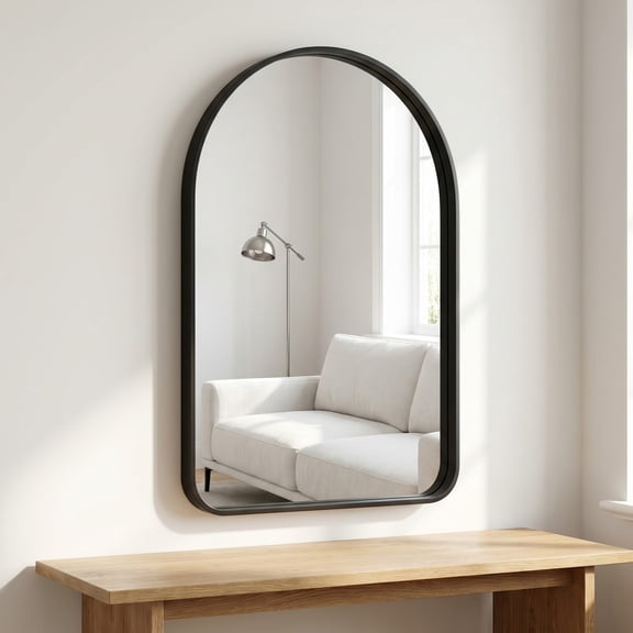Gleamira 20"x30" Arched Bathroom Mirror Rounded Corner Vanity Wall Mirror with Deep Frame, Black