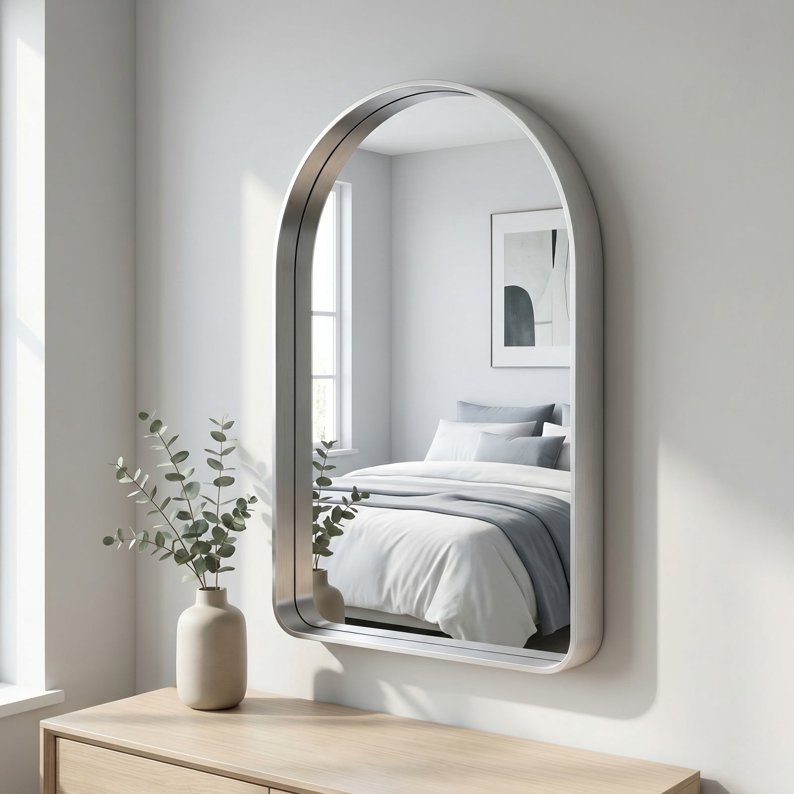 Gleamira 20"x30" Arched Bathroom Mirror Rounded Corner Vanity Wall Mirror with Deep Frame, Silver