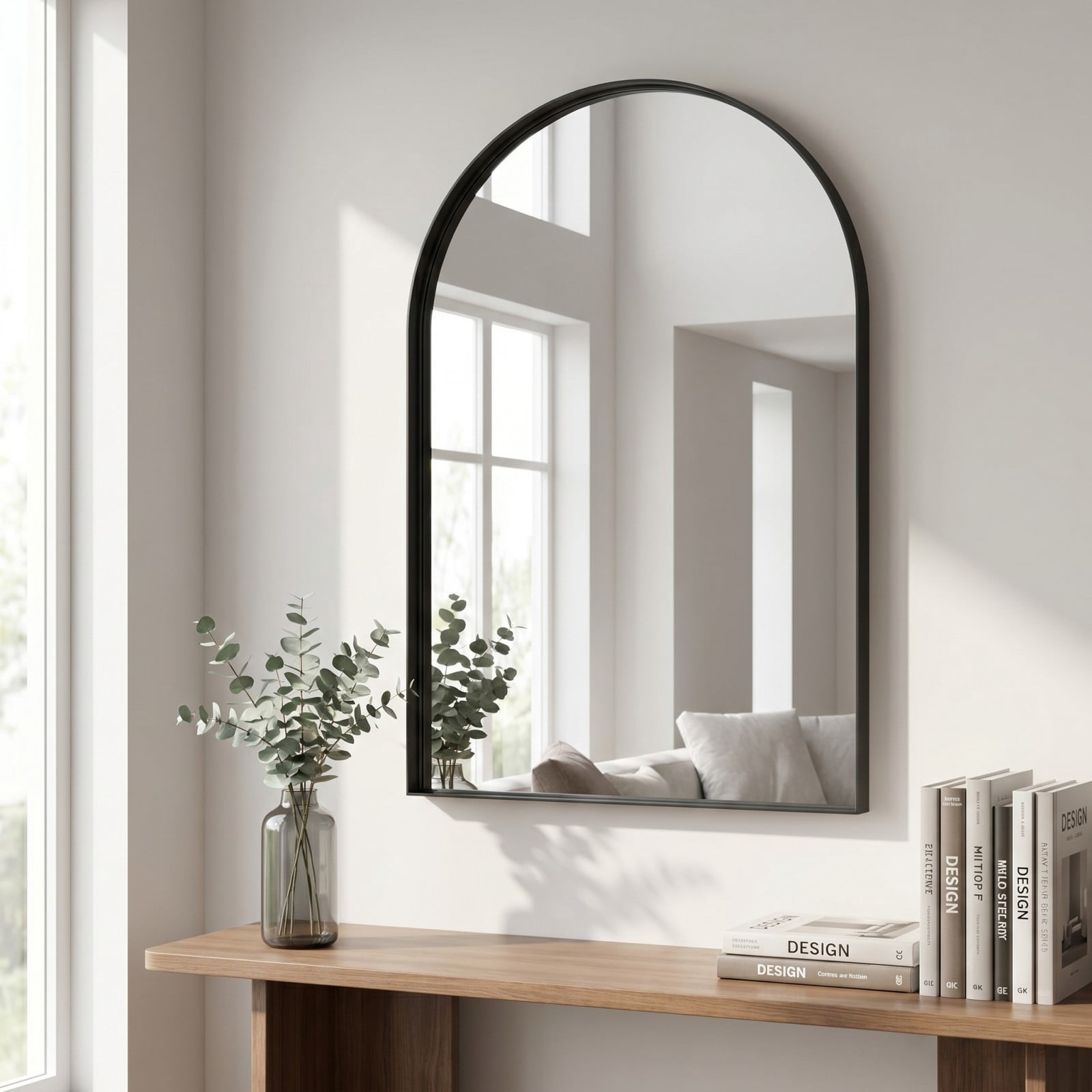 Gleamira 20"x30" Arched Bathroom Mirror Wall Vanity Mirror with Deep Frame, Black