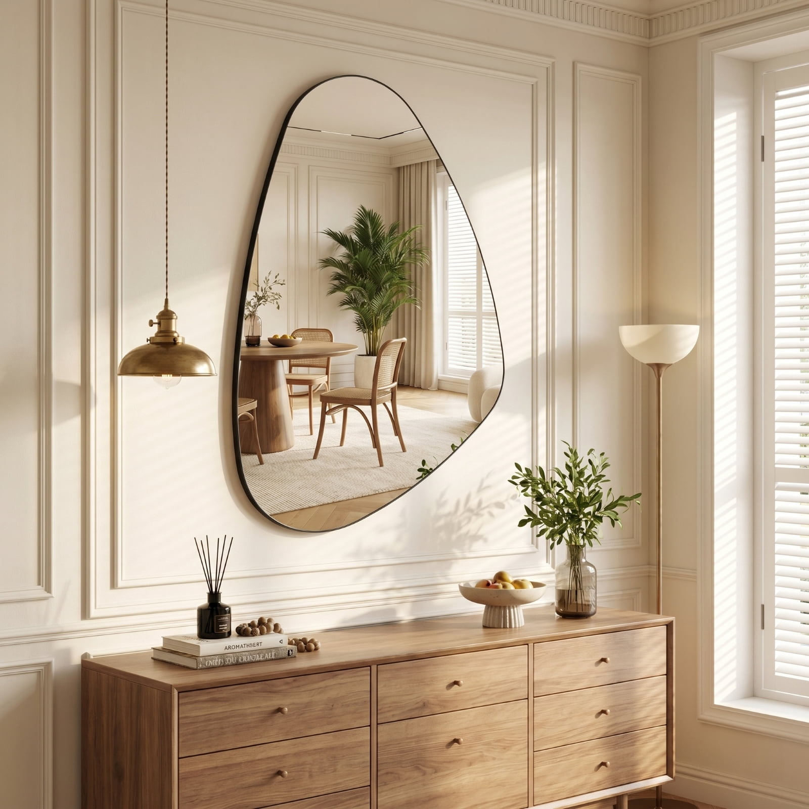 Gleamira 20"x30" Irregular Wall Mirror Asymmetrical Vanity Mirror Wall Decor Mirror, Black