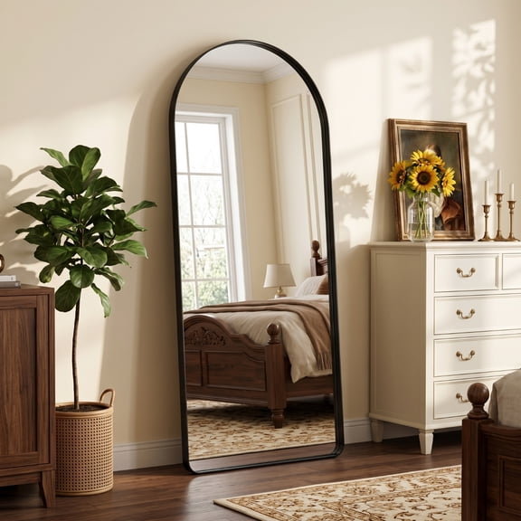 Gleamira 21"x64" Arched Floor Mirror Rounded Corner Full Length Mirror with Deep Frame, Black