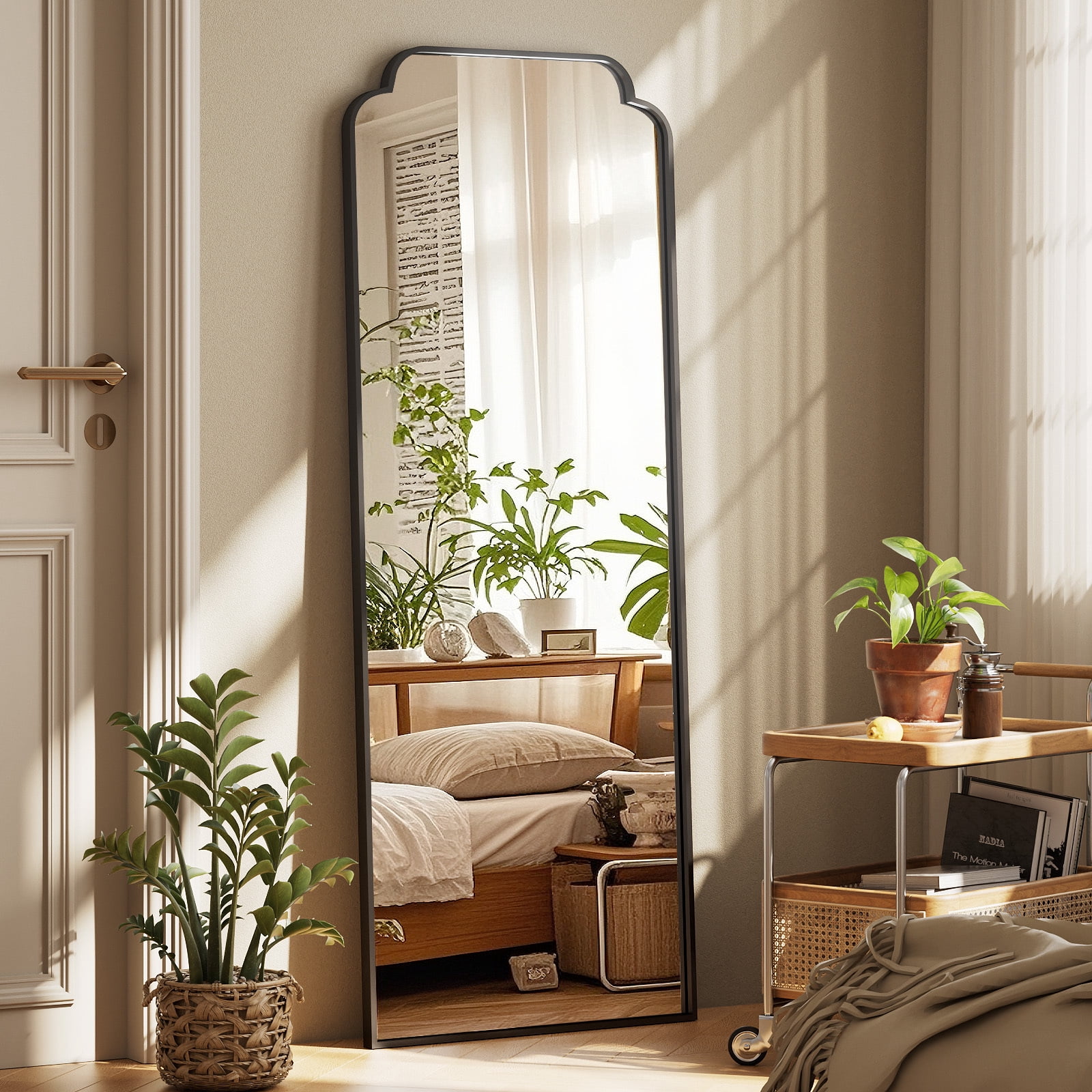 Gleamira 21"x64" Arched Floor Mirror with Curved Top Modern Decorative Full Length Mirror with Deep Frame, Black