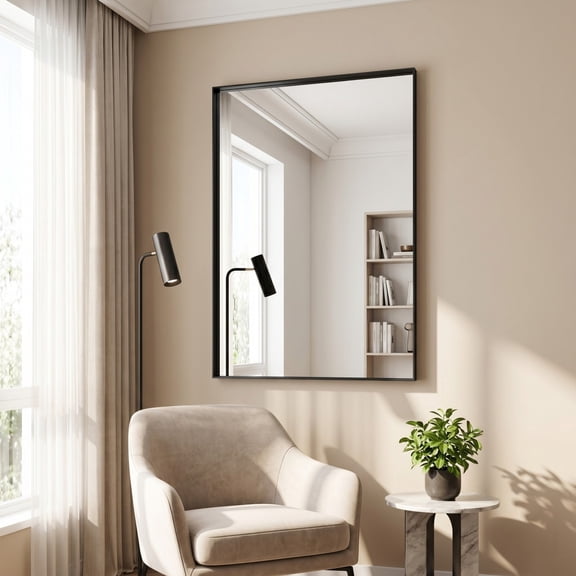 Gleamira 22"x30" Bathroom Wall Mounted Mirror Vanity Rectangular Mirror with Deep Frame, Black
