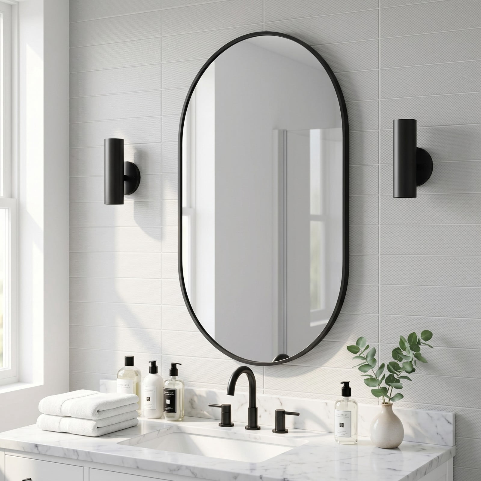 Gleamira 22"x38" Oval Mirror Bathroom Vanity Mirror Wall-Mounted Mirror, Black