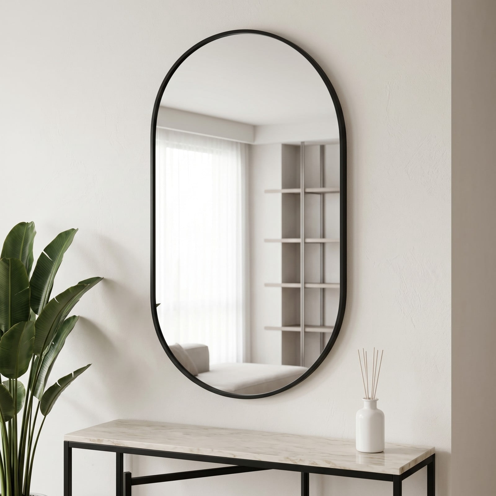 Gleamira 22"x38" Oval Mirror Bathroom Vanity Mirror Wall-Mounted Mirror, Black