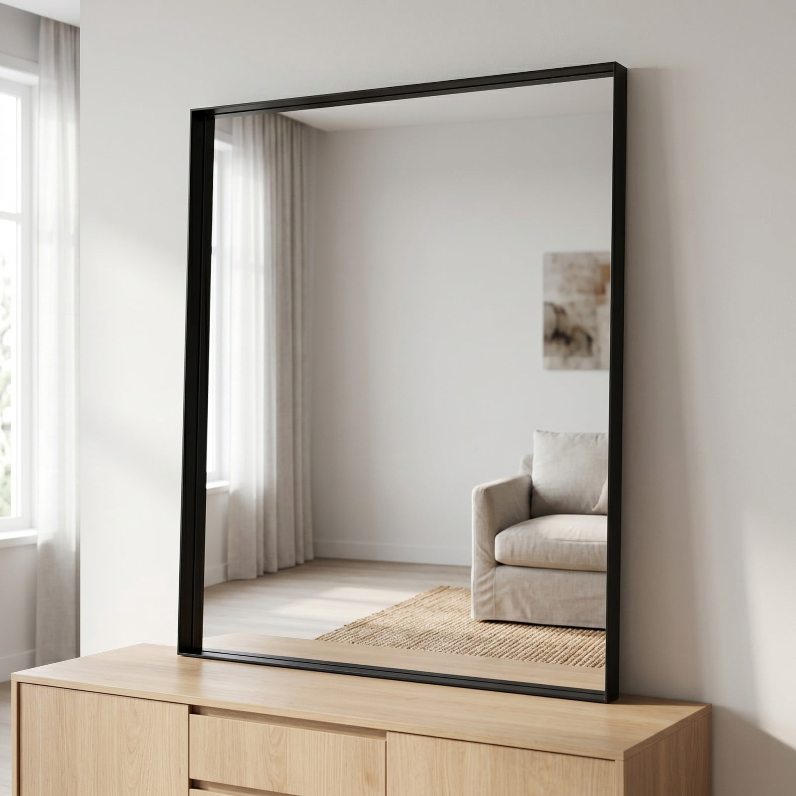 Gleamira 24"x24" Rectangular Bathroom Mirror Wall Vanity Mirror with Deep Frame, Black