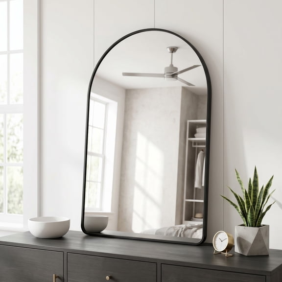 Gleamira 24"x36" Arched Bathroom Wall Mirror Rounded Corner Vanity Mirror with Metal Frame, Black