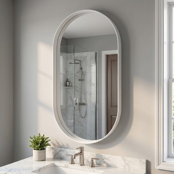 Gleamira 24"x36" Bathroom Mirror Oval Wall Mirror Vanity Mirror with Metal Deep Frame,White