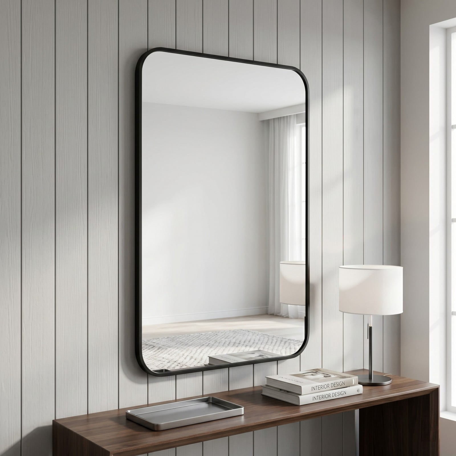Gleamira 24"x36" Bathroom Mirror Wall-Mounted Mirror with Rectangular Metal Frame, Black