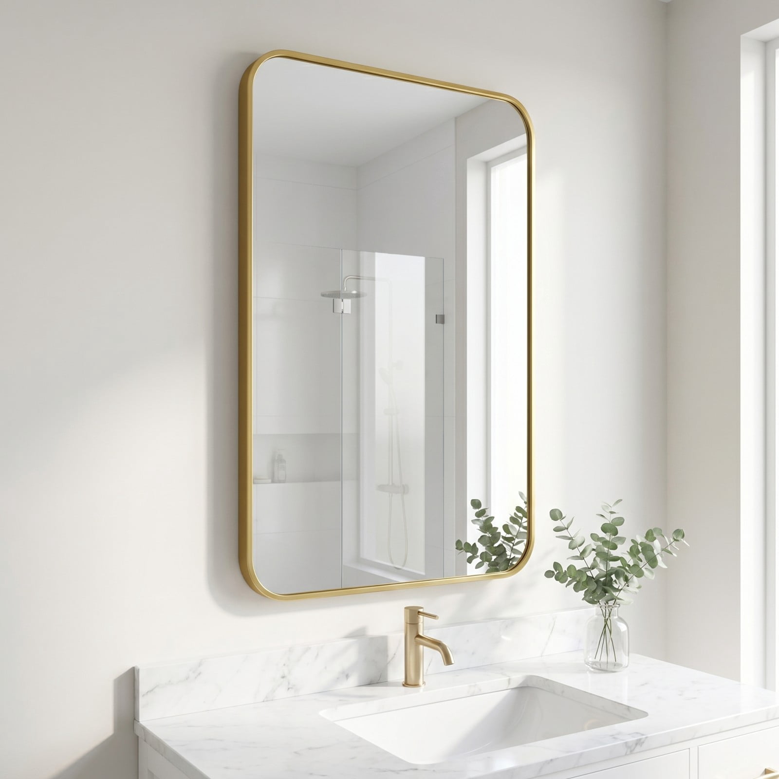 Gleamira 24"x36" Bathroom Mirror Wall-Mounted Mirror with Rectangular Metal Frame, Gold