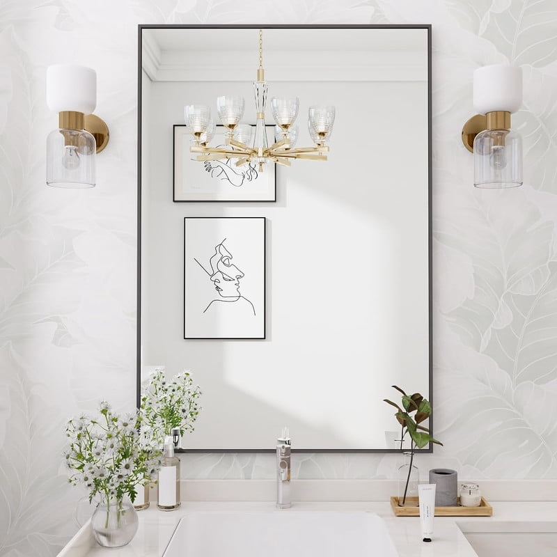 Gleamira 24"x36" Bathroom Wall Mirror with Rectangular Metal Frame, Black