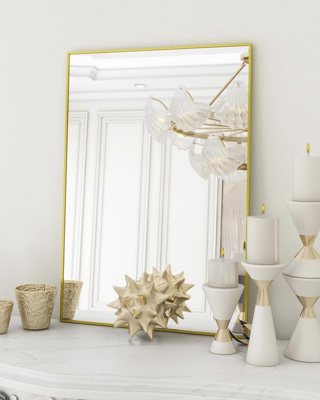 Gleamira 24"x36" Bathroom Wall Mirror with Rectangular Metal Frame, Gold