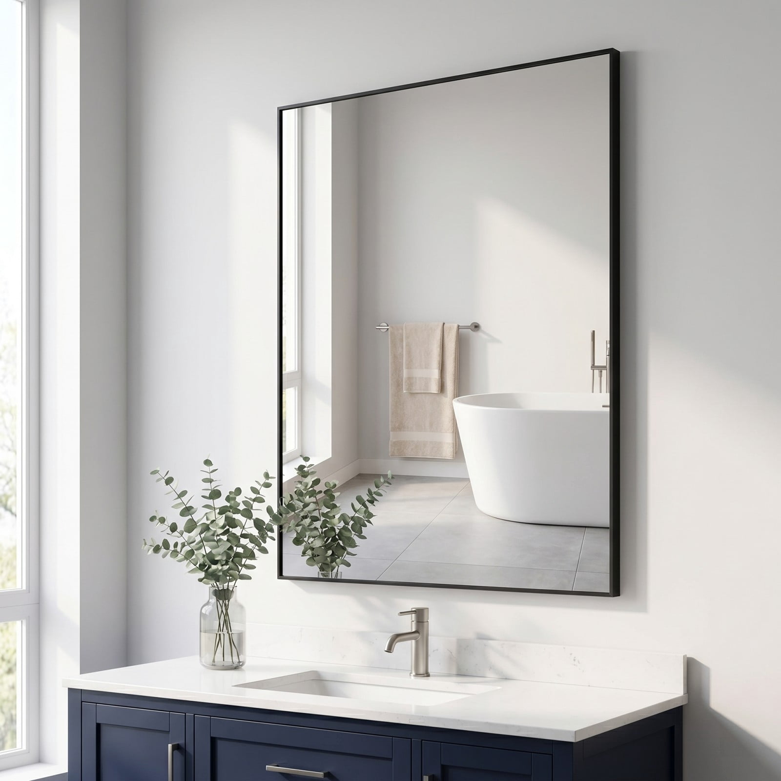 Gleamira 24"x36" Rectangular Bathroom Mirror Wall Mounted Mirror with Metal Frame, Black
