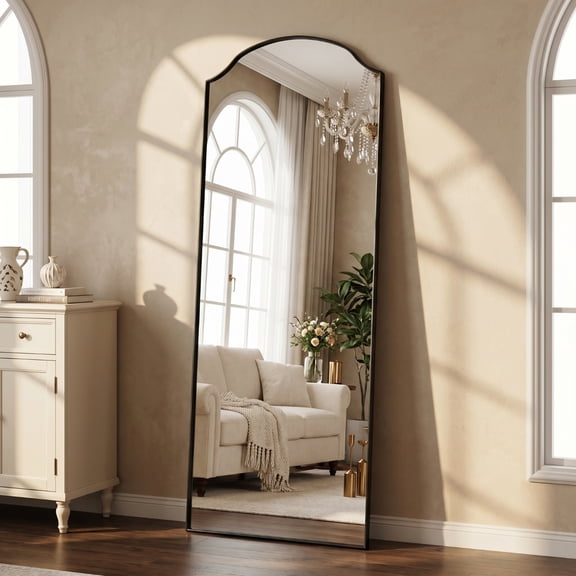 Gleamira 24"x65" Arched Full Length Floor Mirror Unique Top Wall-Mounted Leaning Mirror with Metal Frame, Black