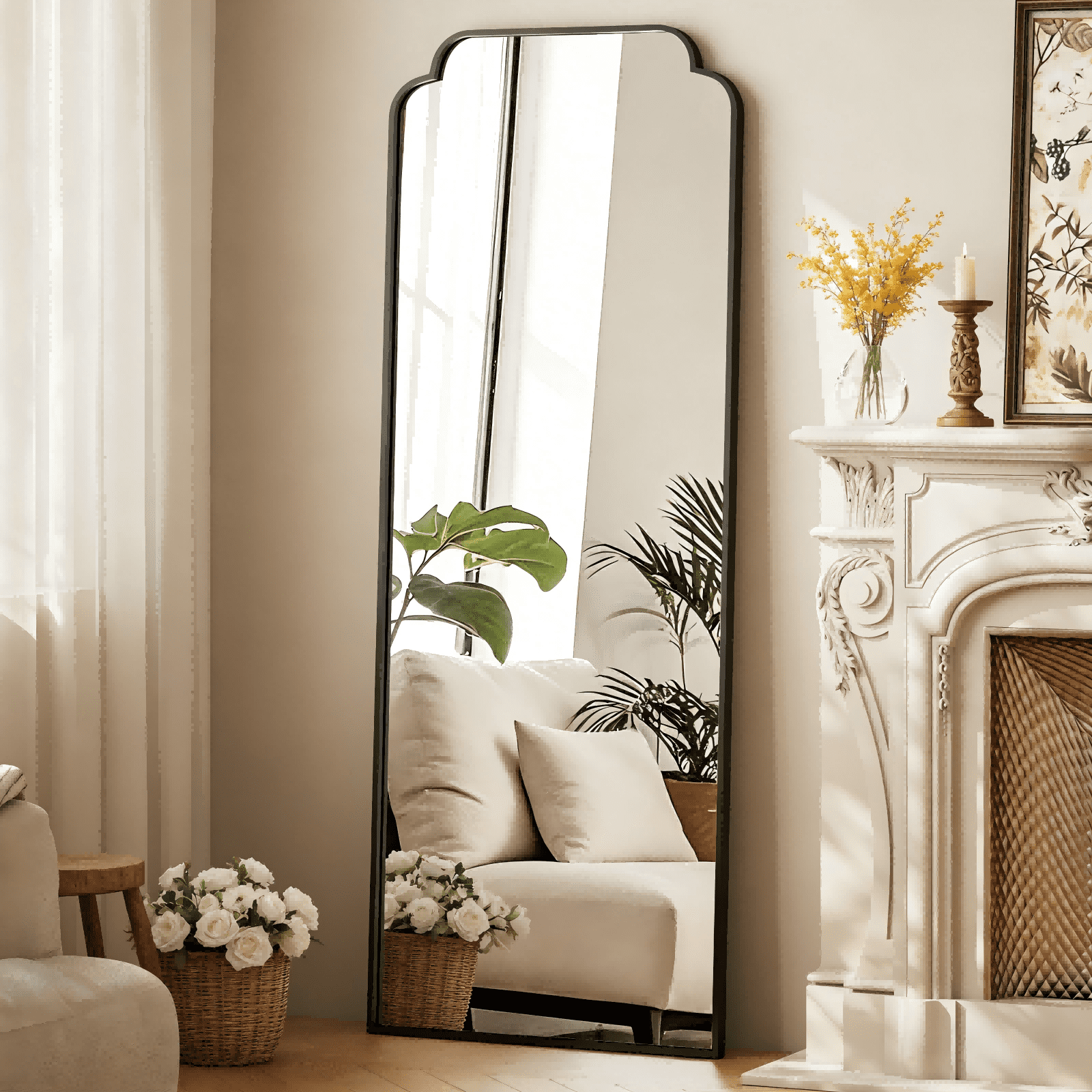 Gleamira 25"x69" Arched Floor Mirror with Curved Top Modern Decorative ...