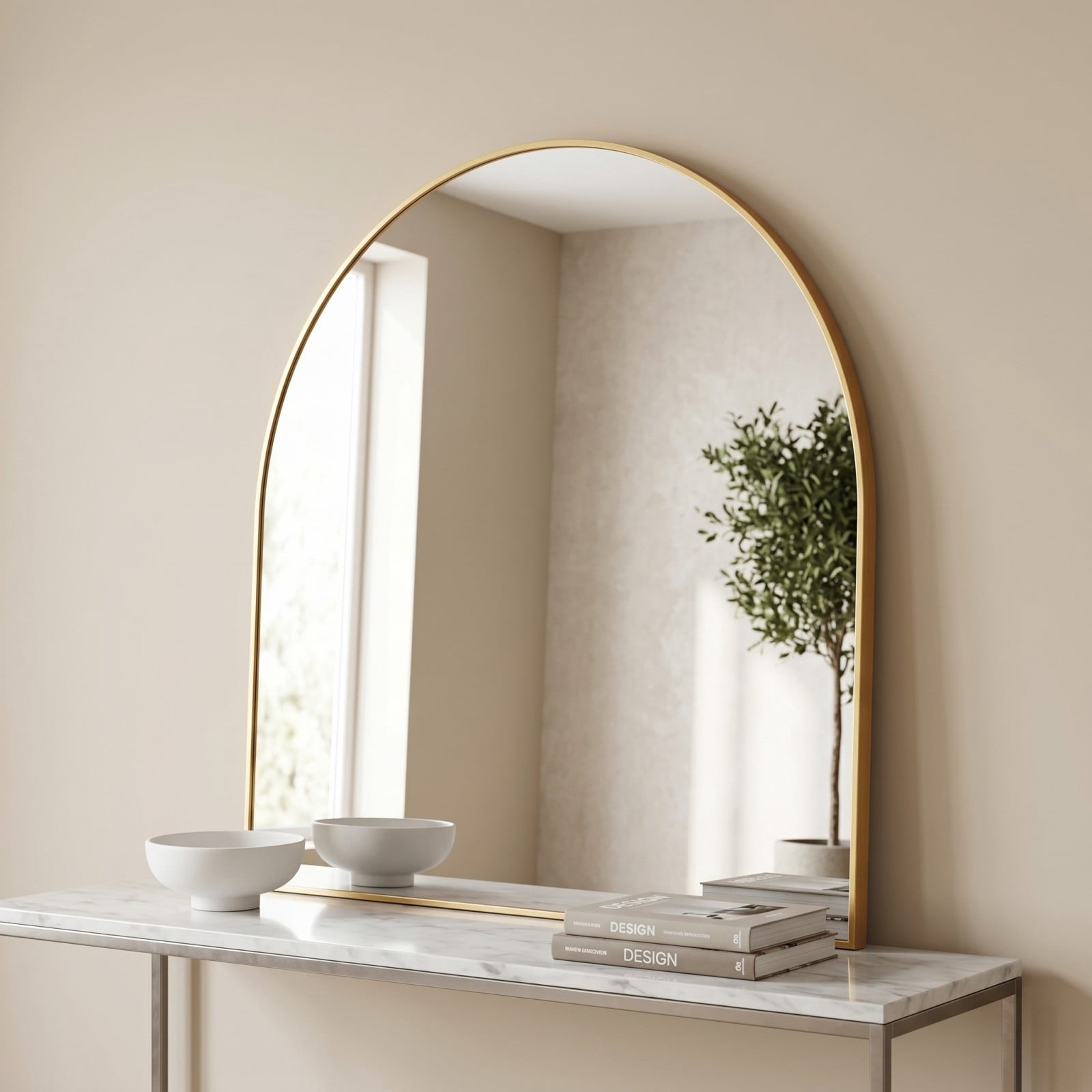 Gleamira 26"x28" Arched Bathroom Mirror Wall Mounted Mirror with Metal Frame, Gold