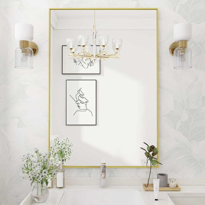 Gleamira 26"x38" Bathroom Wall Mirror with Rectangular Metal Frame, Gold