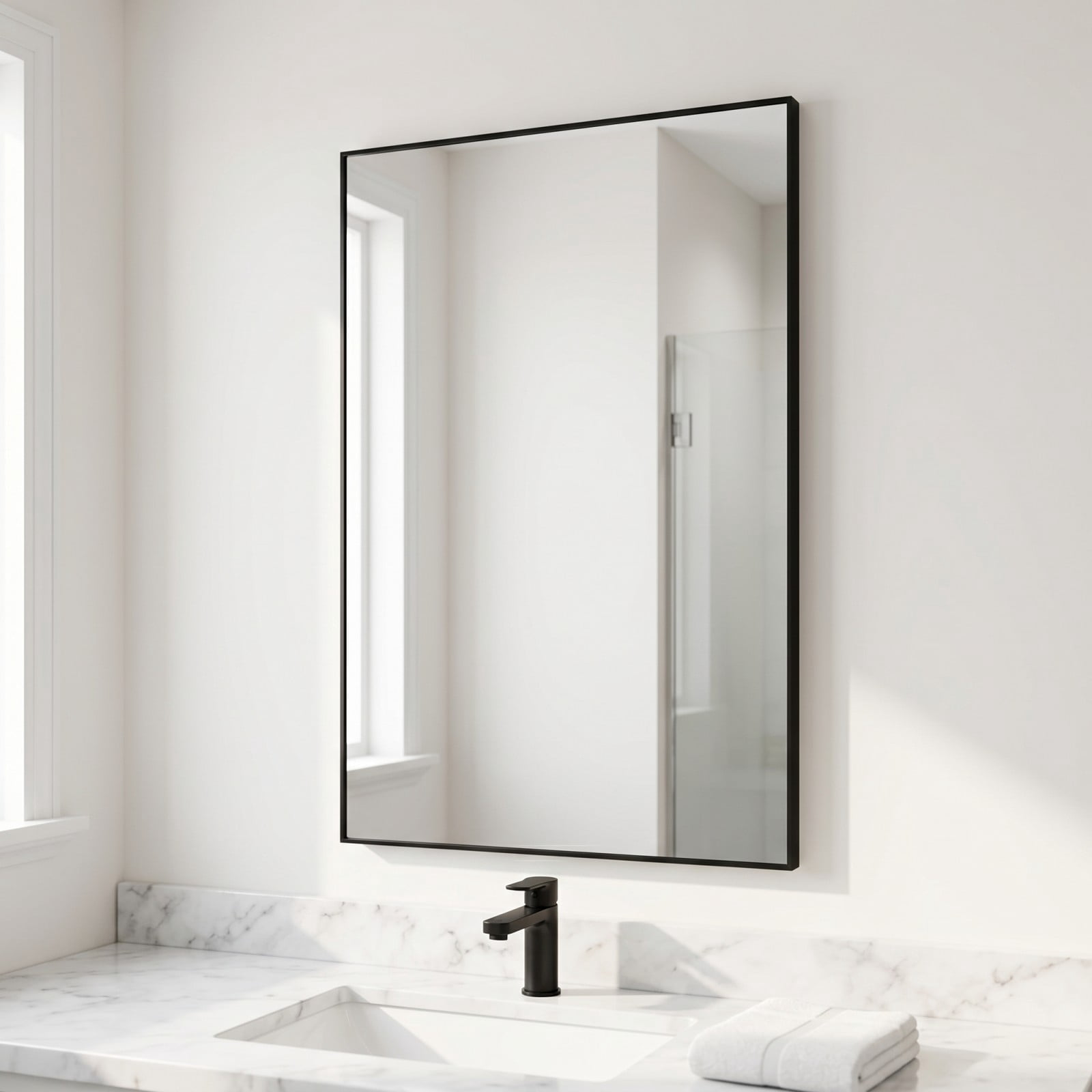 Gleamira 26"x38" Rectangular Bathroom Mirror Wall Mounted Mirror with Metal Frame, Black