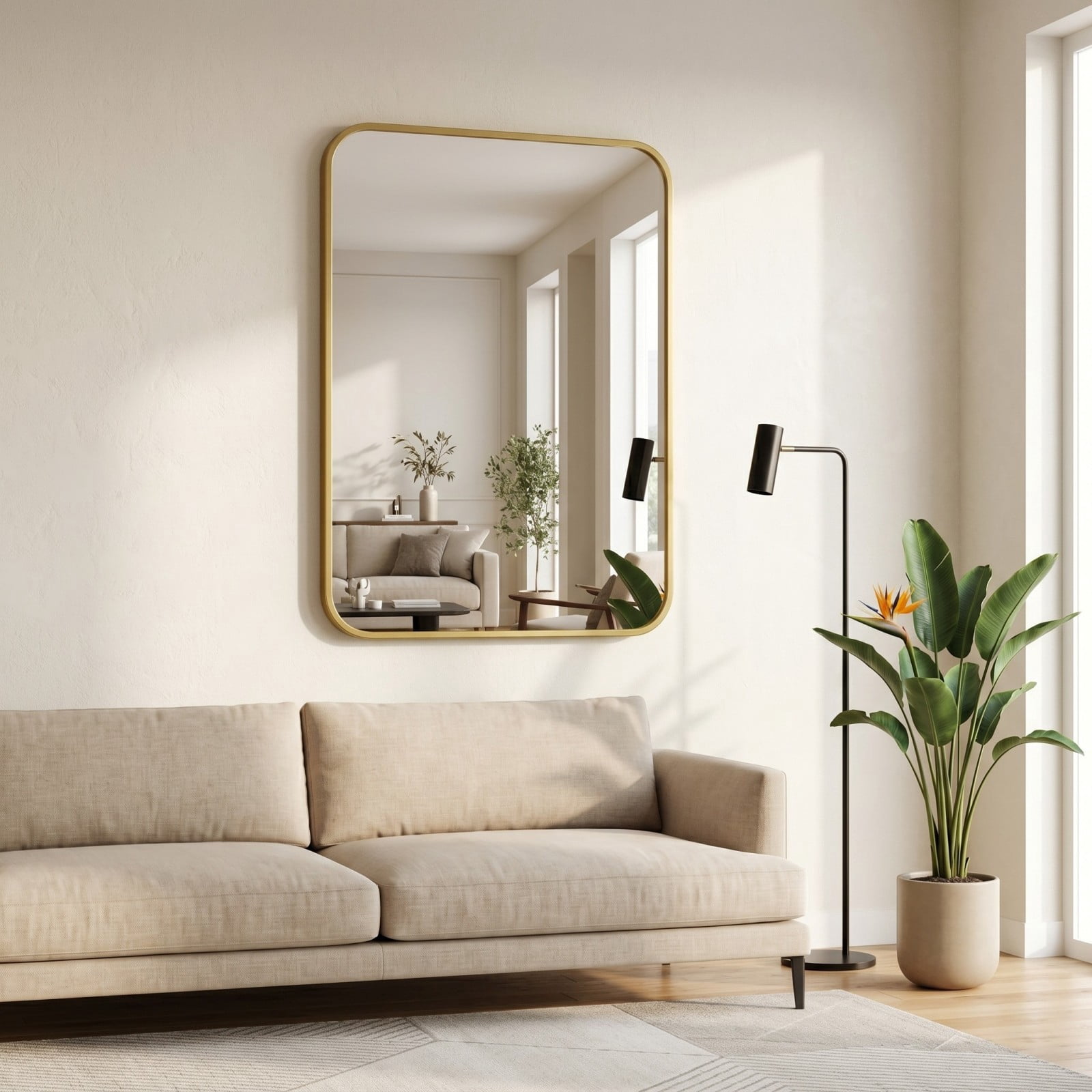 Gleamira 26"x38" Rectangular Bathroom Mirror Wall-Mounted Vanity Mirror, Gold