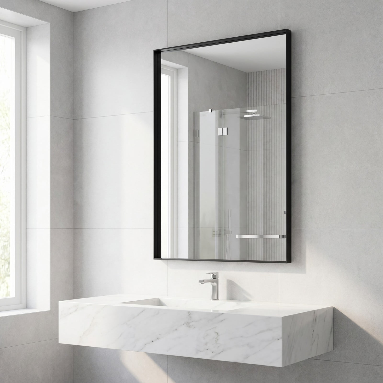 Gleamira 26"x38" Rectangular Bathroom Mirror Wall Vanity Mirror with Deep Frame, Black
