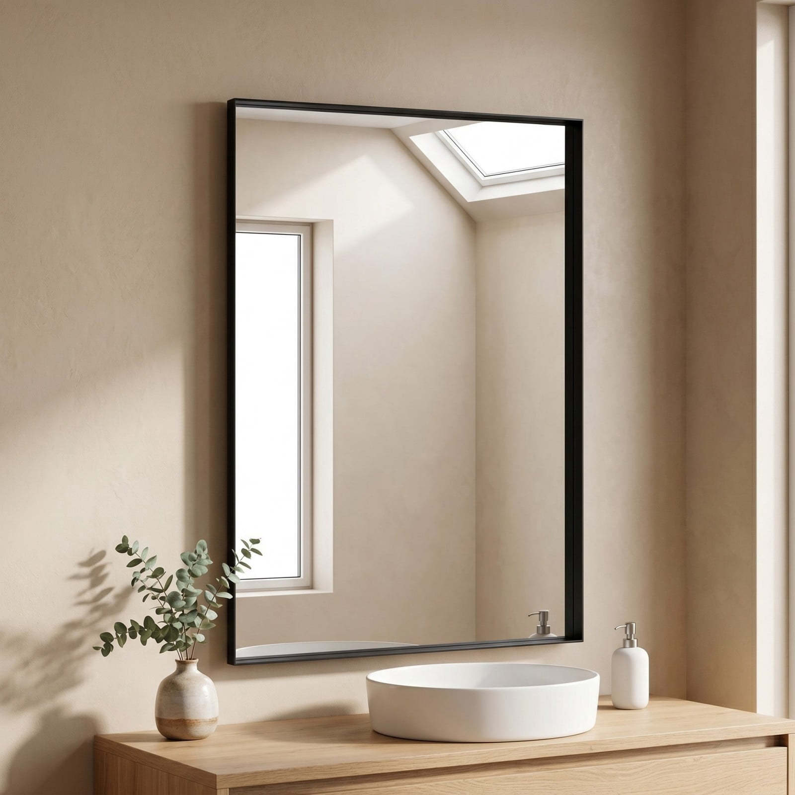 Gleamira 26"x38" Rectangular Bathroom Mirror Wall Vanity Mirror with Deep Frame, Black