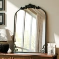 thumbnail image 1 of Gleamira 26"x38" Vintage Arched Bathroom Mirror - Wall Vanity Mirror with Beautiful Retro Top and Bottom Engraving Process Frame, Black, 1 of 5