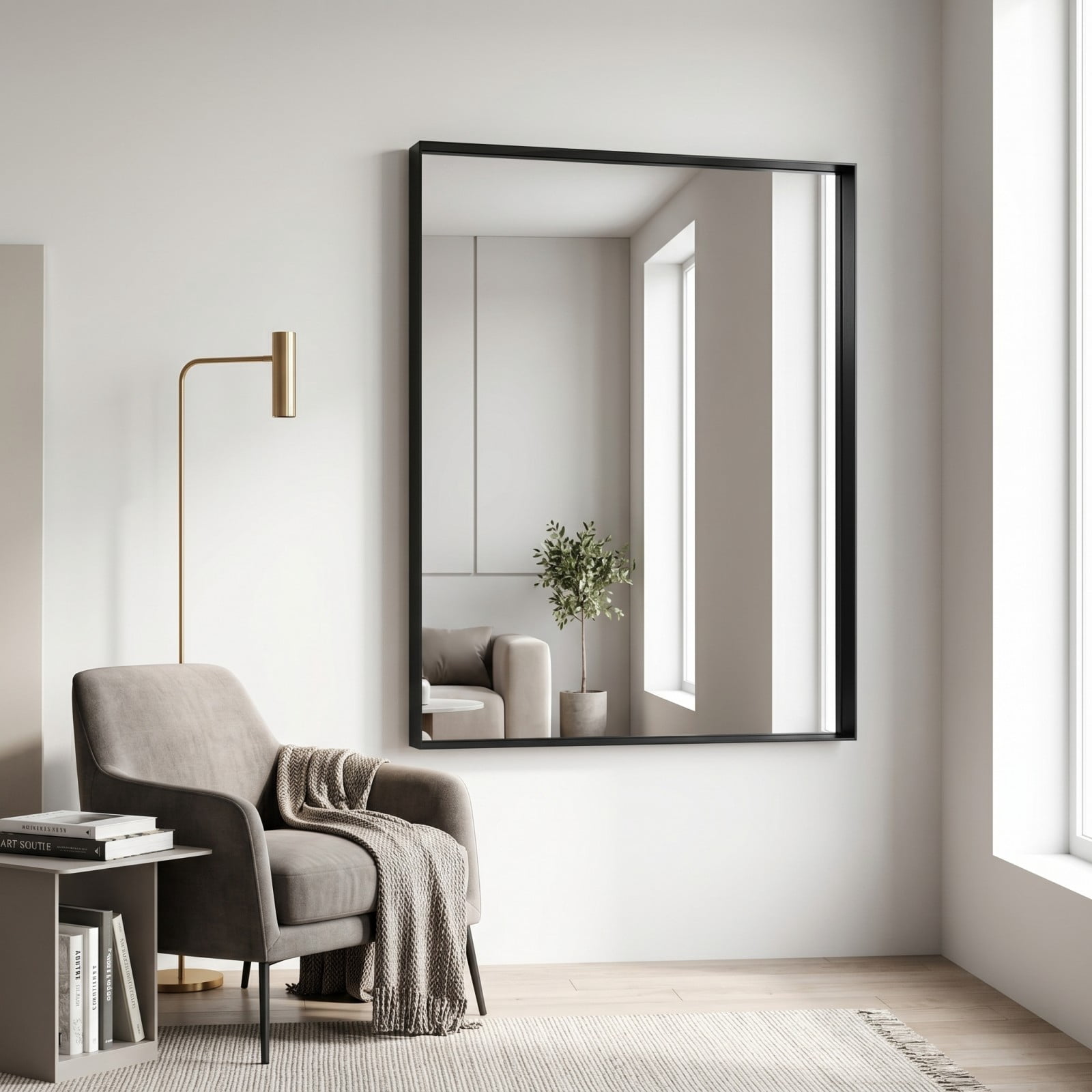 Gleamira 28"x32" Bathroom Wall Mounted Mirror Vanity Rectangular Mirror with Deep Frame, Black