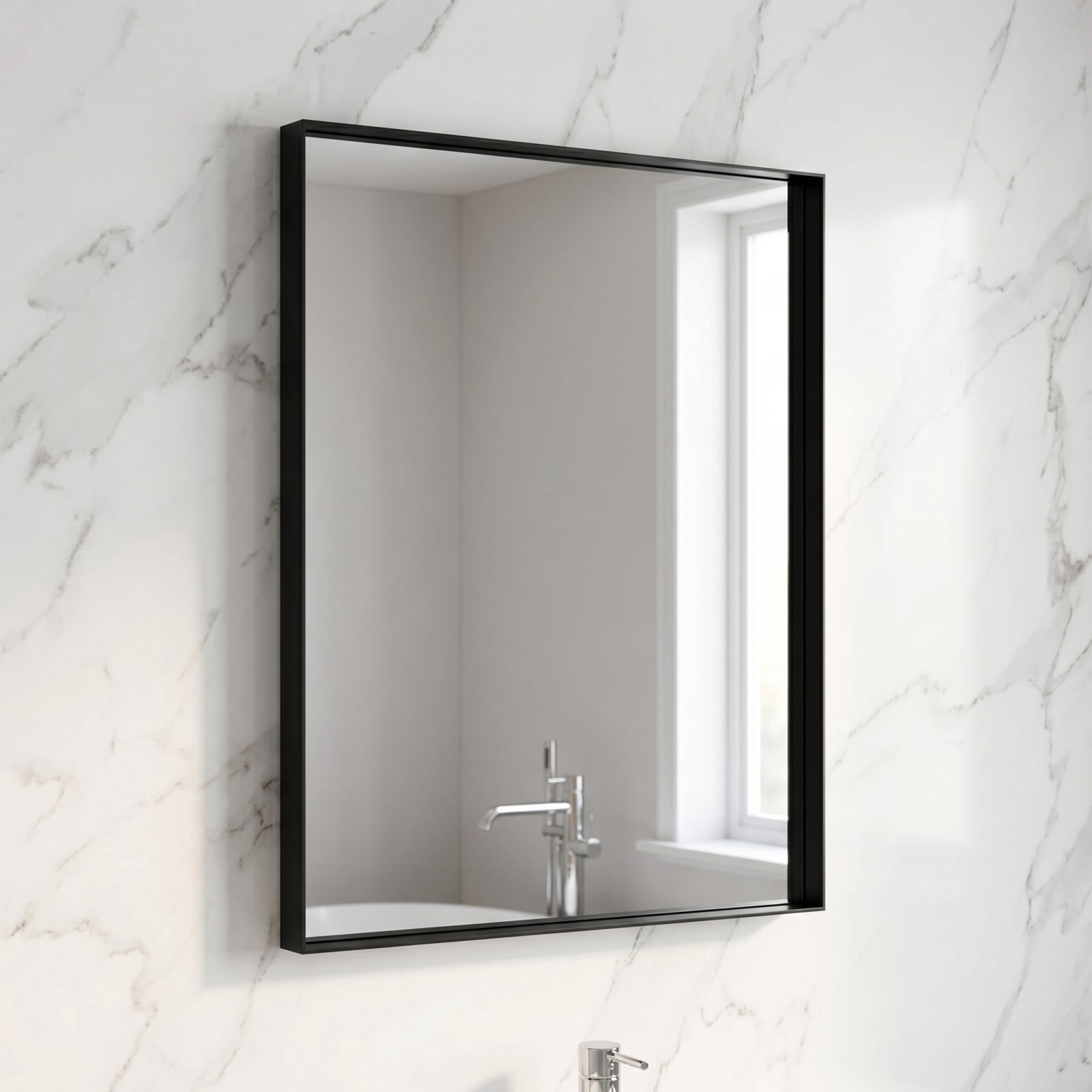 Gleamira 28"x36" Bathroom Wall Mounted Mirror Vanity Rectangular Mirror with Deep Frame, Black