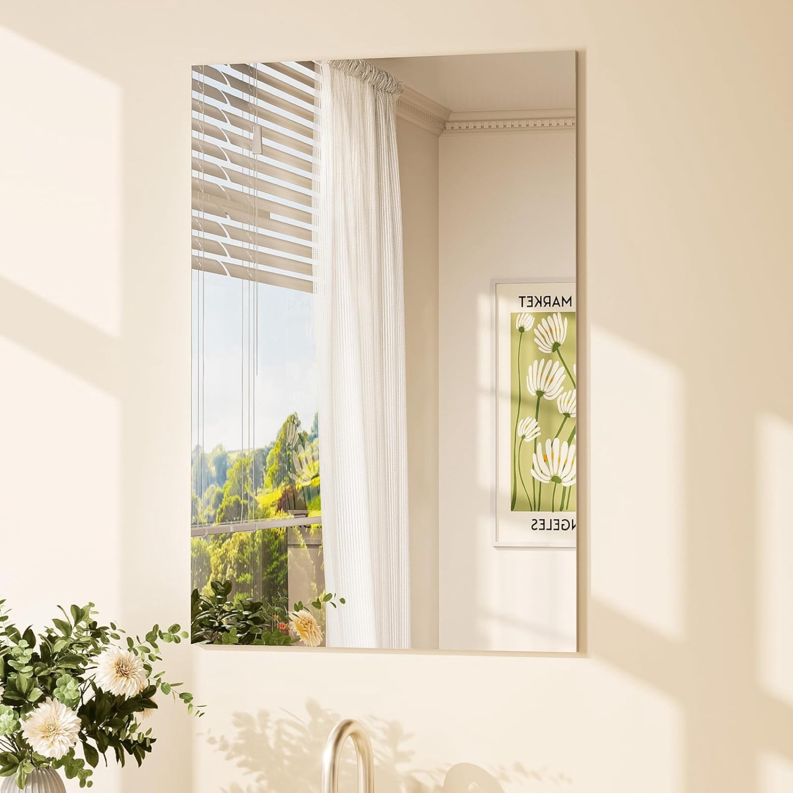 Gleamira 28"x36" Frameless Bathroom Mirror Rectangle Wall Mirror with Vanity Mirror Over Sink