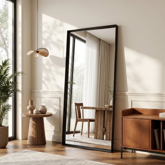 Gleamira 28"x60" Rectangular Full Length Mirror Floor Standing Mirror with Deep Frame, Black
