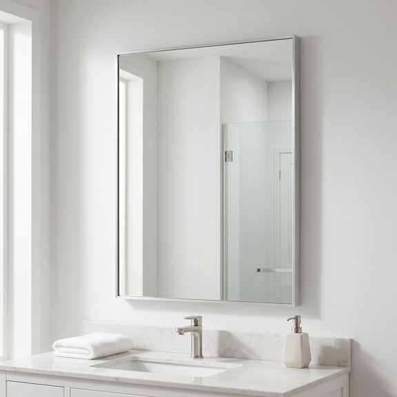 Gleamira 30"x36" Rectangular Bathroom Mirror Wall Mounted Mirror with Metal Frame, Silver