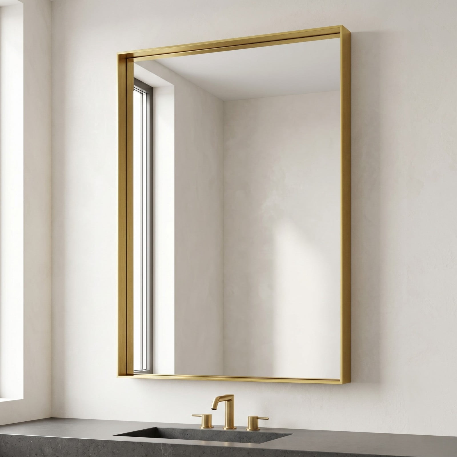 Gleamira 30"x40" Rectangular Bathroom Mirror Wall Vanity Mirror with Deep Frame, Gold