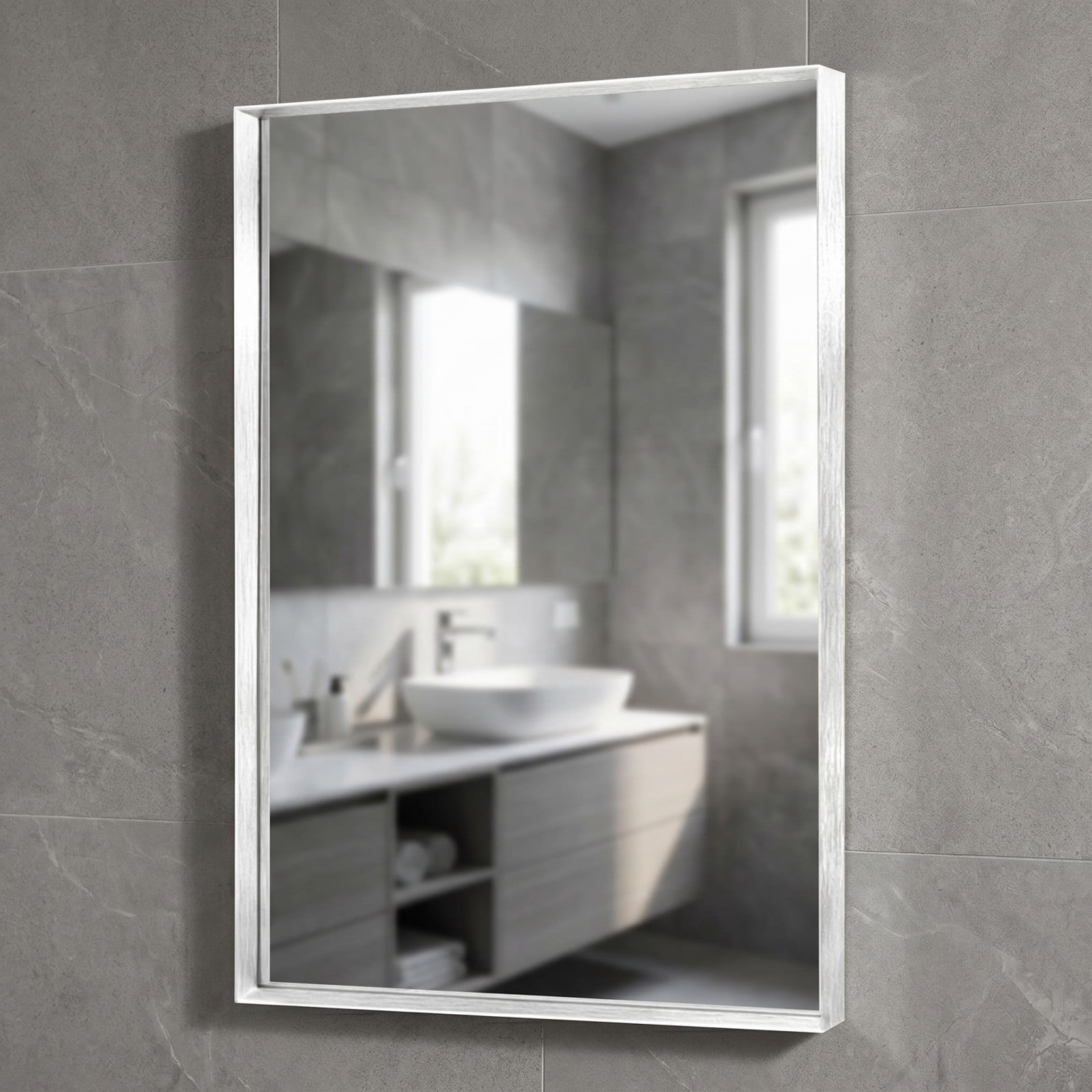 Gleamira 30"x40" Rectangular Bathroom Mirror Wall Vanity Mirror with Deep Frame, Silver