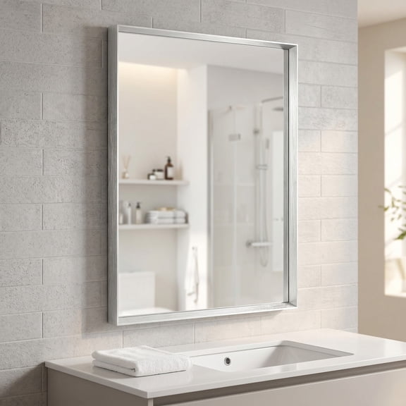 Gleamira 30"x40" Rectangular Bathroom Mirror Wall Vanity Mirror with Deep Frame, Silver