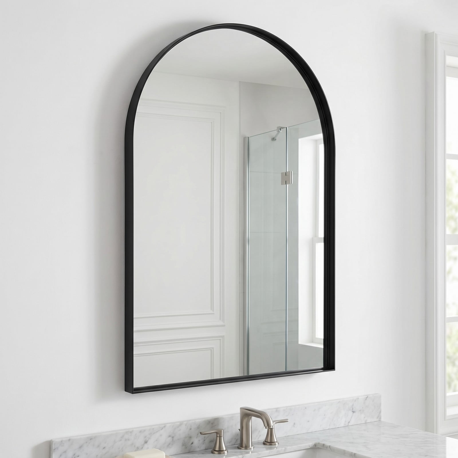 Gleamira 30"x48" Arched Bathroom Mirror Wall Vanity Mirror with Deep Frame, Black