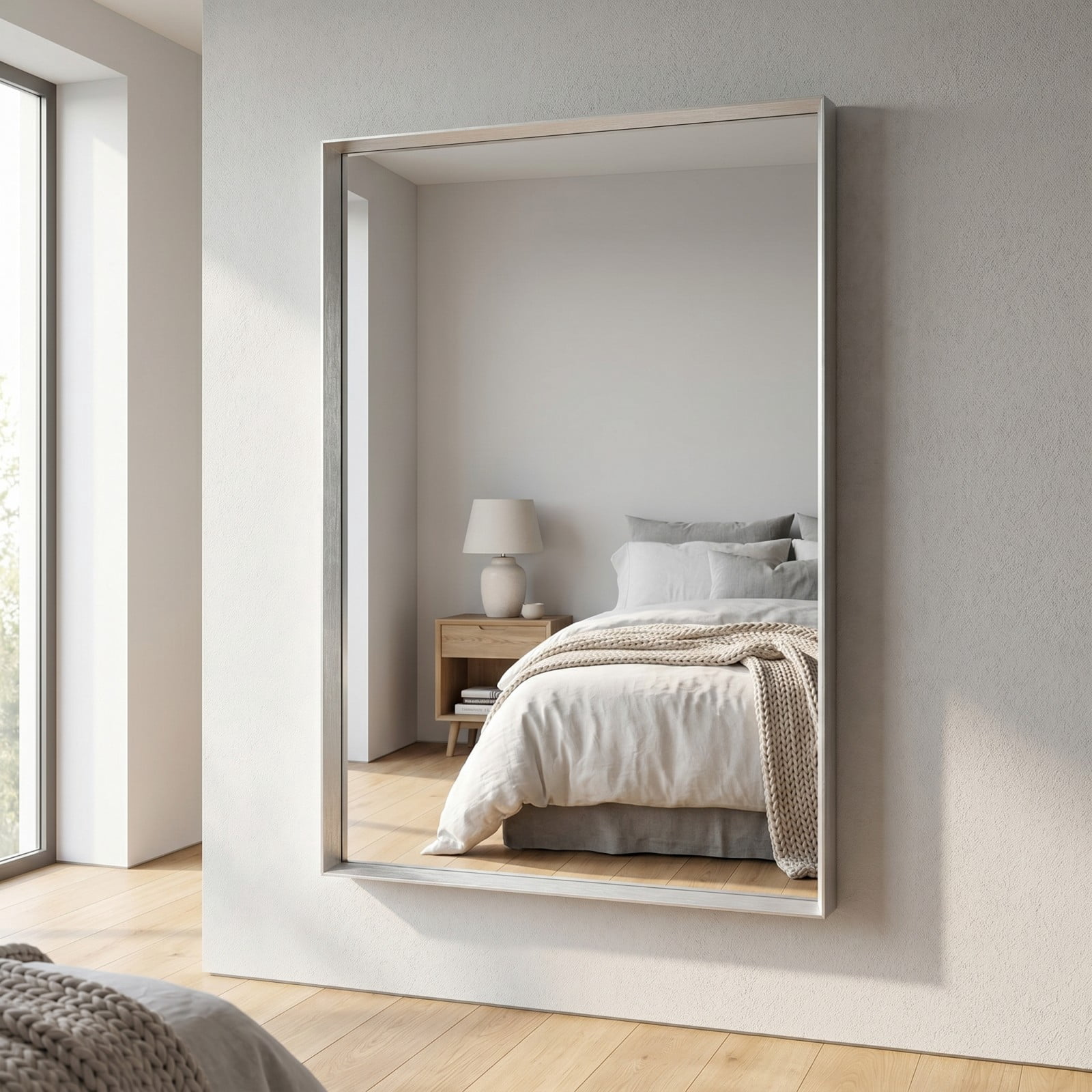Gleamira 30"x48" Bathroom Wall Mounted Mirror Vanity Rectangular Mirror with Deep Frame, Silver