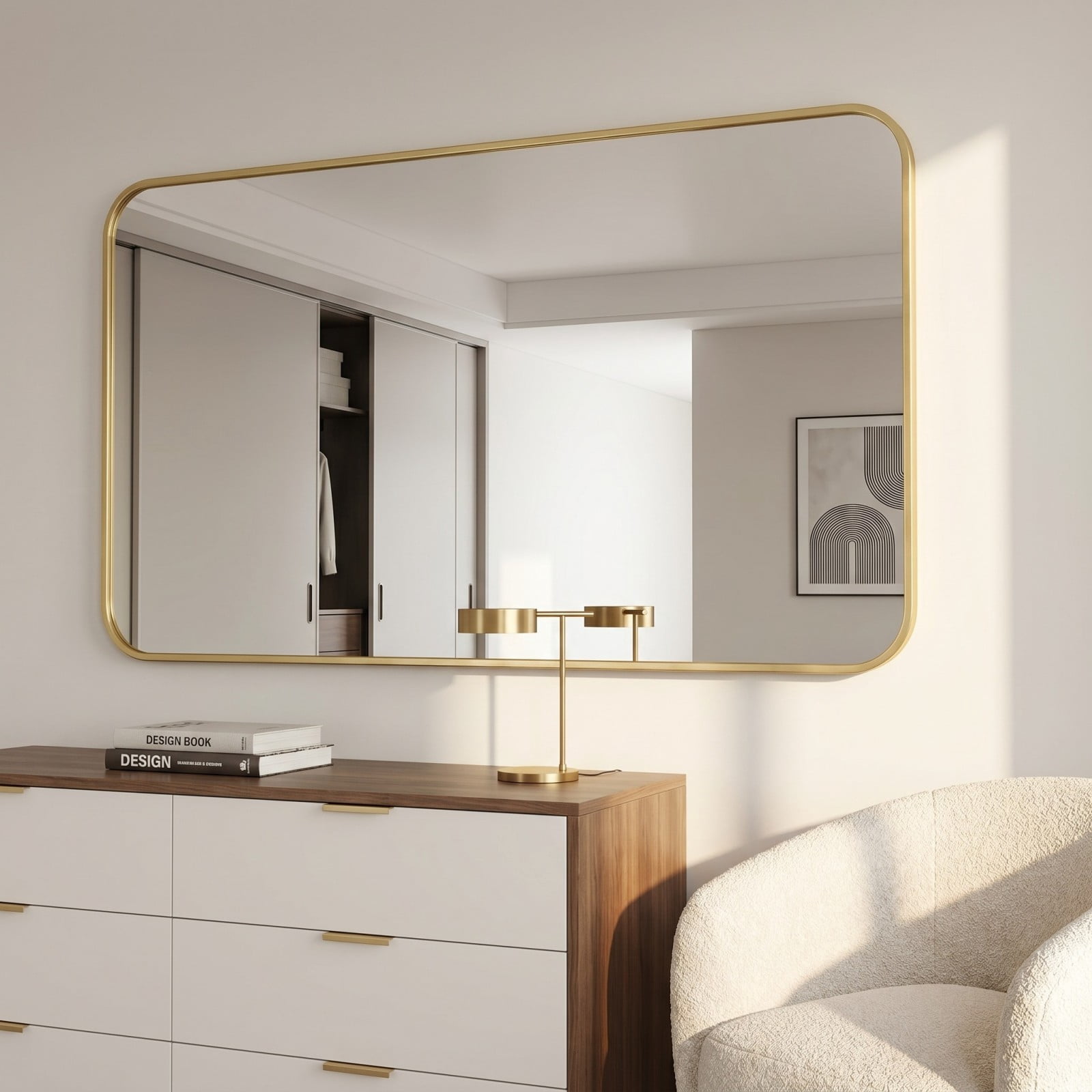 Gleamira 30"x55" Bathroom Mirror Wall-Mounted Mirror with Rectangular Metal Frame, Gold