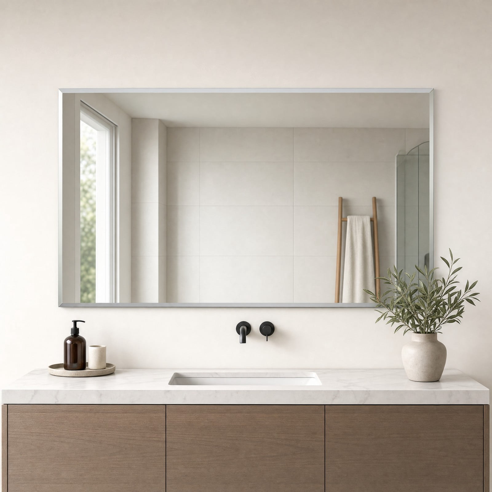 Gleamira 30"x60" Frameless Bathroom Mirror Rectangle Wall Mirror with Beveled Edge Vanity Mirror Over Sink