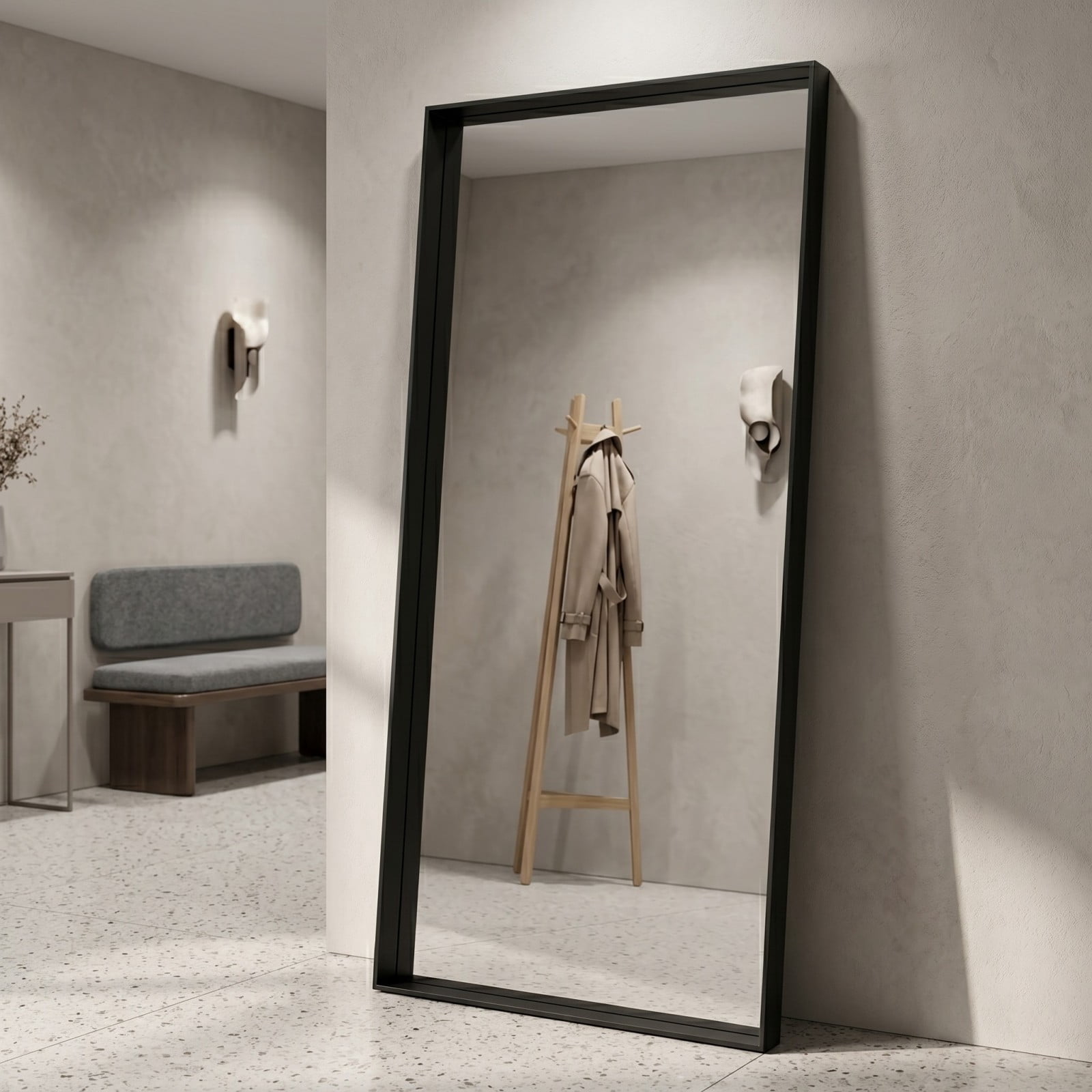 Gleamira 30"x60" Rectangular Full Length Mirror Floor Standing Mirror with Deep Frame, Black