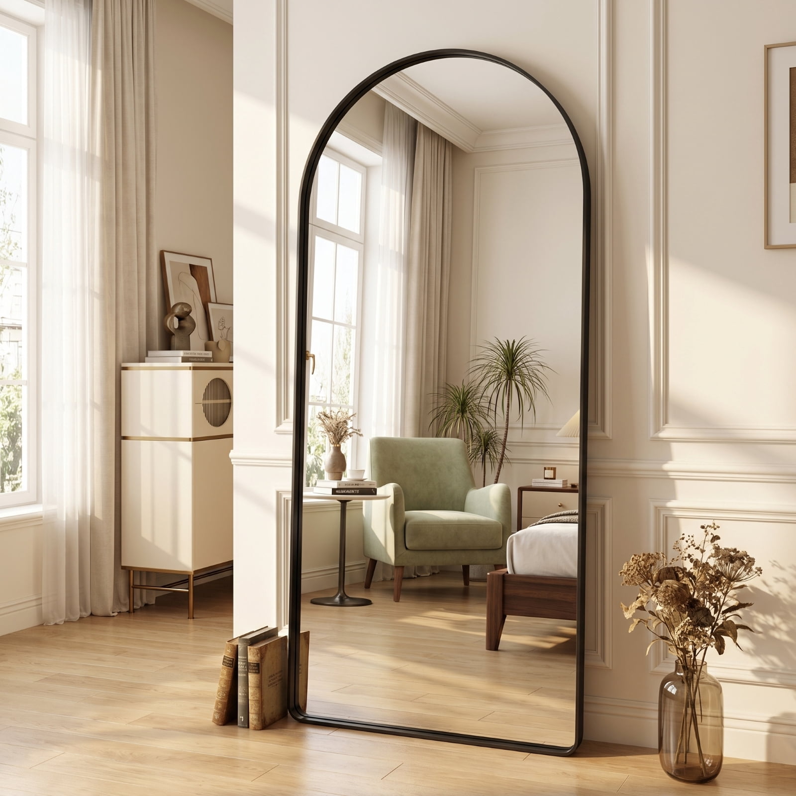 Gleamira 30"x71" Arched Floor Mirror Rounded Corner Full Length Mirror with Deep Frame, Black