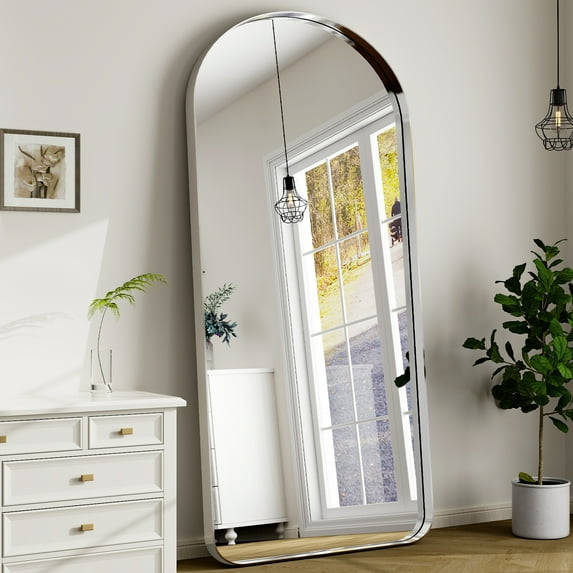 Gleamira 30"x71" Arched Full Length Mirror Deep Frame Freestanding Floor Mirror, Silver