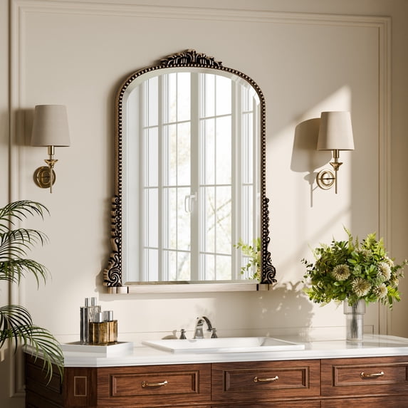 Gleamira 32"x 24" Arched Bathroom Mirror Vintage Vanity Mirror Wall Decorative Mirror, Antique Silver