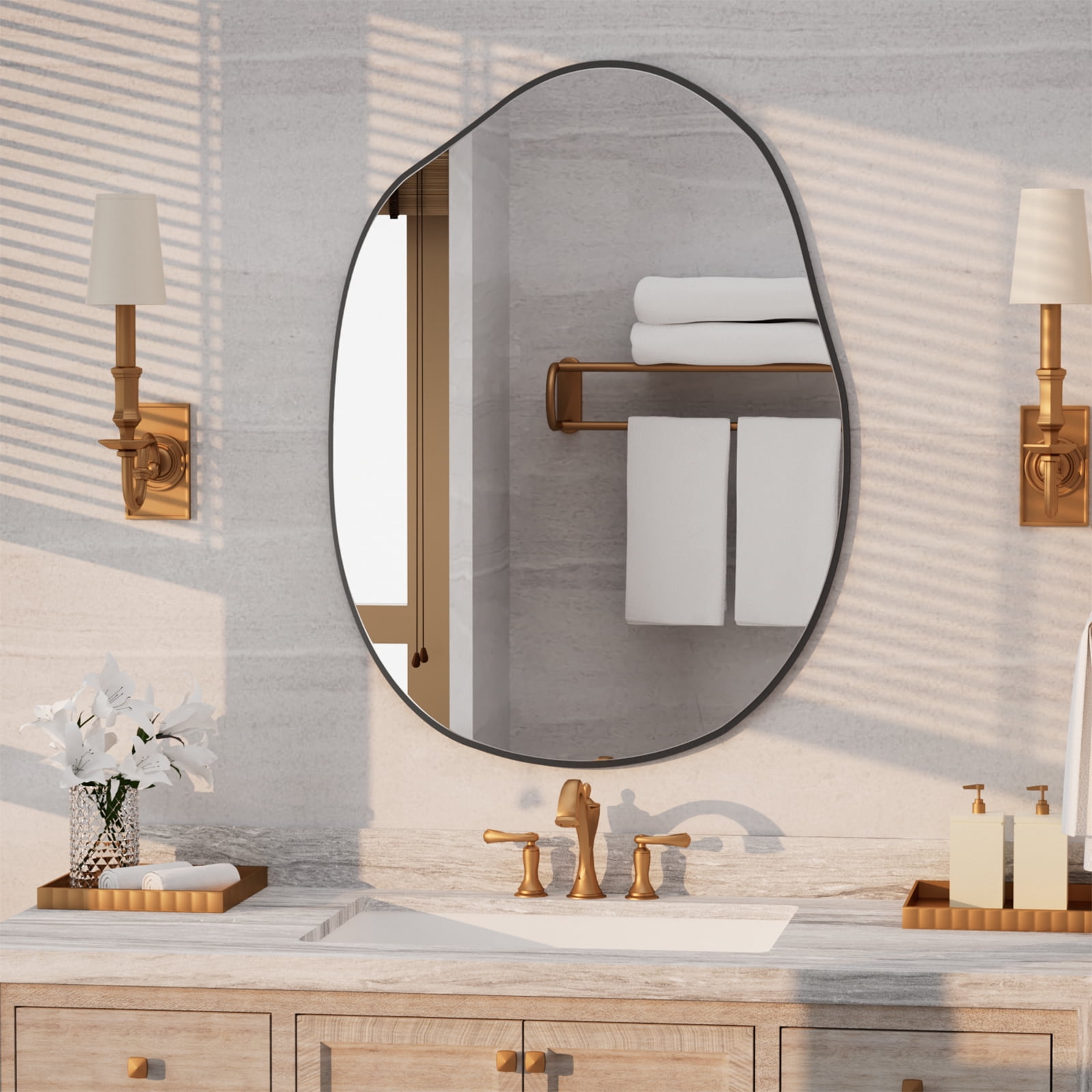 Gleamira 32"x22" Irregular Bathroom Mirror Frameless Wall-mounted Decorative Vanity Mirror