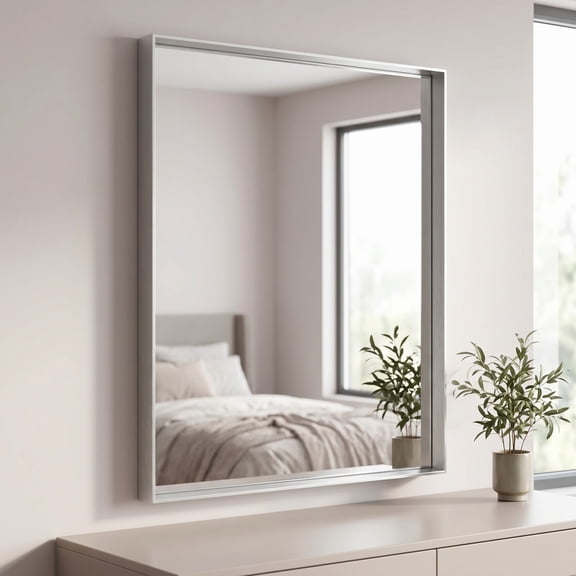 Gleamira 32"x40" Bathroom Wall Mounted Mirror Vanity Rectangular Mirror with Deep Frame, Silver