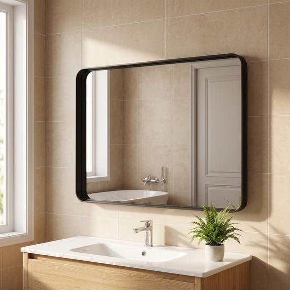 Gleamira 32"x40" Rectangular Bathroom Mirror Vanity Wall Mounted Mirror with Deep Frame, Black