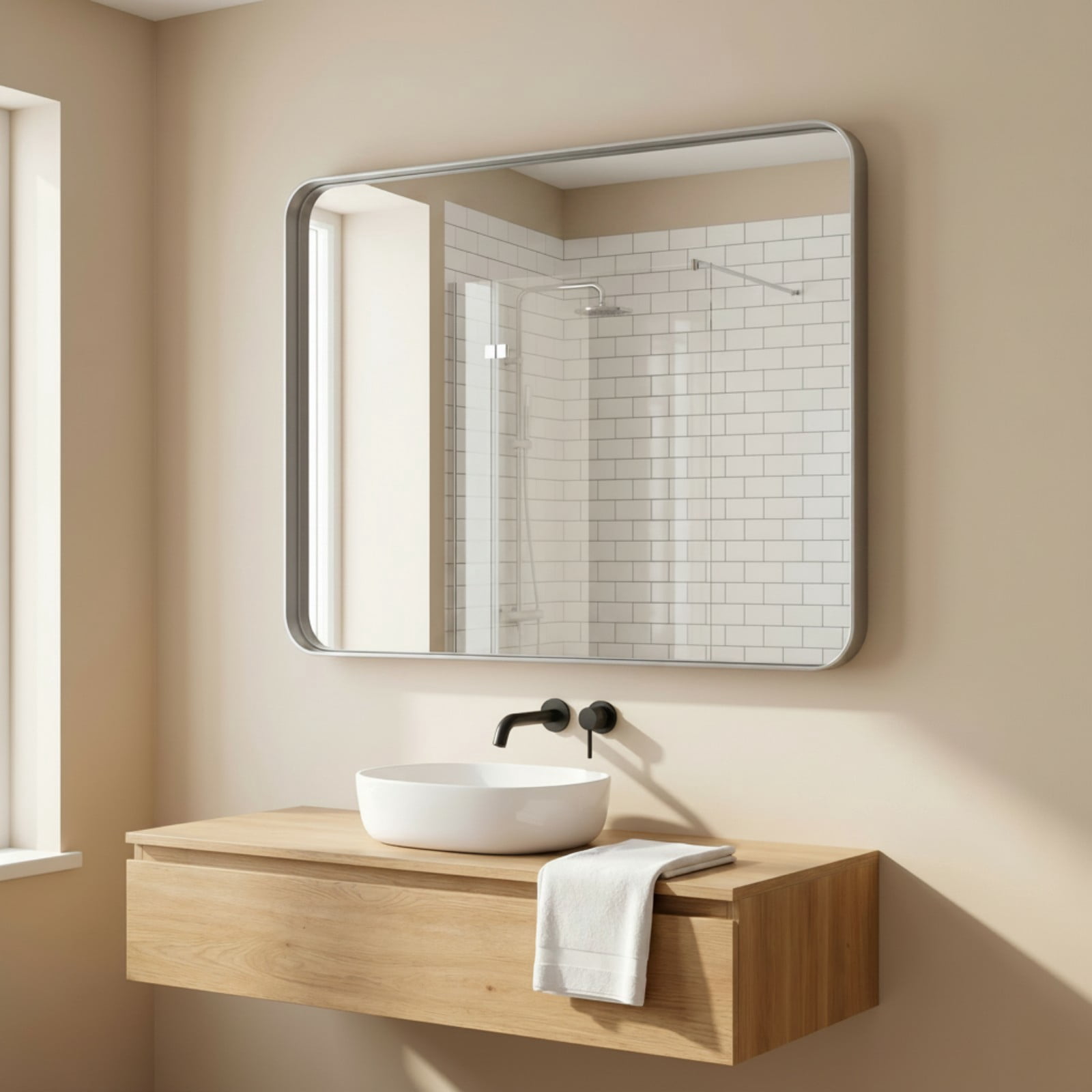 Gleamira 32"x40" Rectangular Bathroom Mirror Vanity Wall Mounted Mirror with Deep Frame, Silver