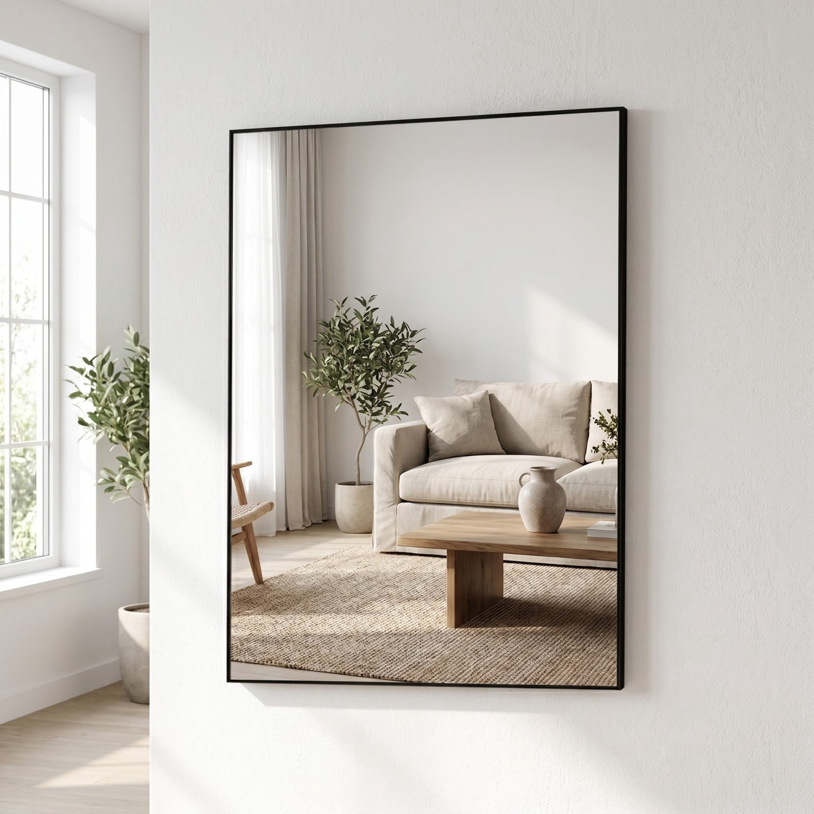 Gleamira 32"x40" Rectangular Bathroom Mirror Wall Mounted Mirror with Metal Frame, Black