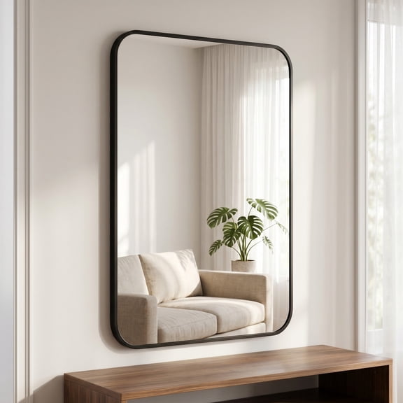 Gleamira 32"x40" Rectangular Bathroom Mirror Wall-Mounted Vanity Mirror, Black